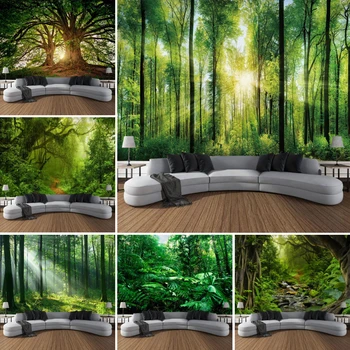 Belle forêt naturelle imprimée grande tapisserie murale pas cher Hippie tenture murale bohème tapisseries murales Mandala mur Art décor 1
