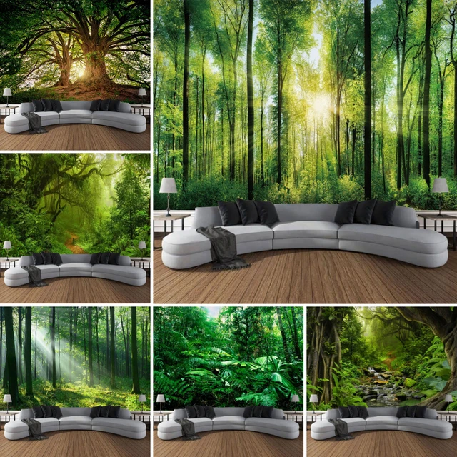 Belle forêt naturelle imprimée grande tapisserie murale pas cher Hippie tenture murale bohème tapisseries murales Mandala mur Art décor 1