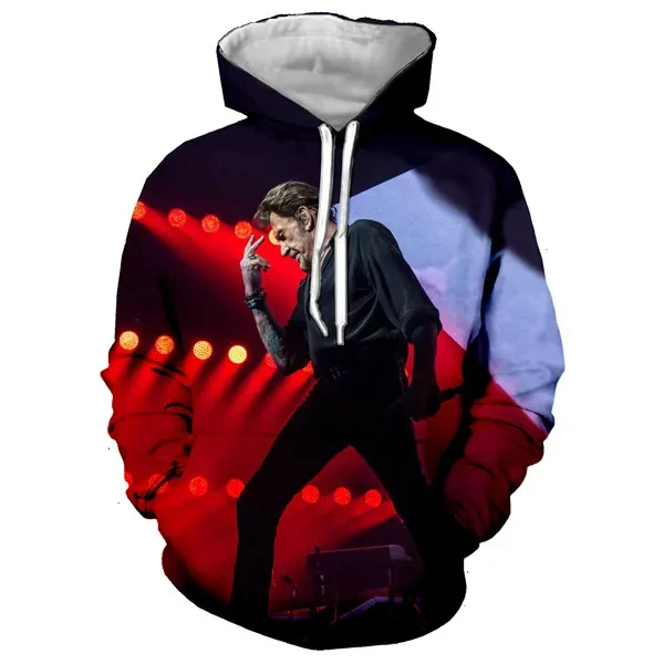 Newest Pop Rock Star Johnny Hallyday Pattern Hoodie 3D Print Men\'s and Women\'s Hooded Sweatshirt Hip Hop Streetwear Pullover Top