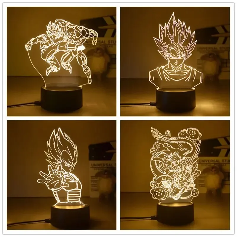 New Dragon Ball Z Anime Figures Goku Vegeta Gohan Broly 3D Lamp Night Light Action Toys Trunks Buu Super Saiyan Toys Gifts
