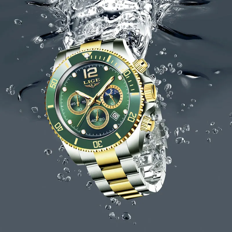 Mens Watches LIGE Top Brand Luxury Watch for Men Waterproof Sports Stainless Chronograph Quartz Wristwatch Relogio Masculino+Box - 5