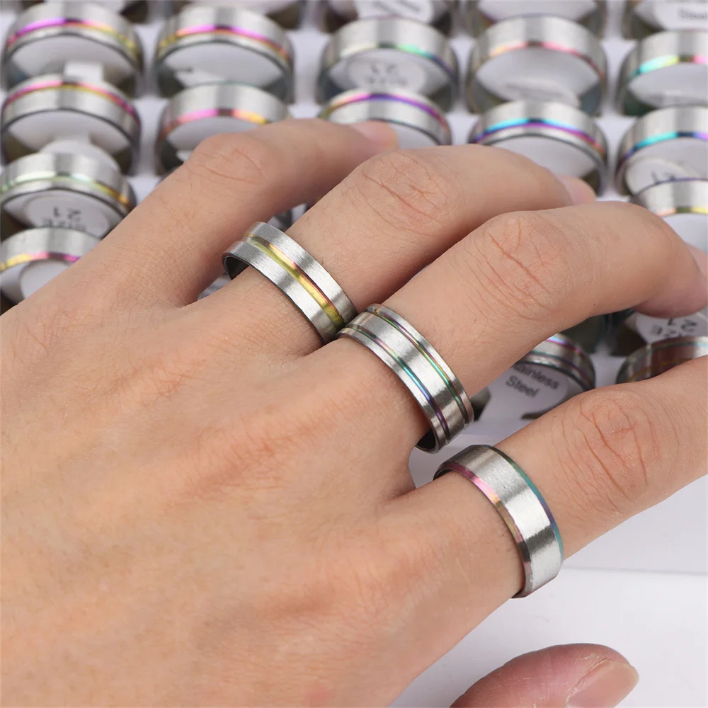 50 Teile/los Edelstahl Einfache Bunte Streifen Echtheit Ring für Männer Und Frauen Mode Klassischen Charme Schmuck Zubehör Geschenk – Detail 10