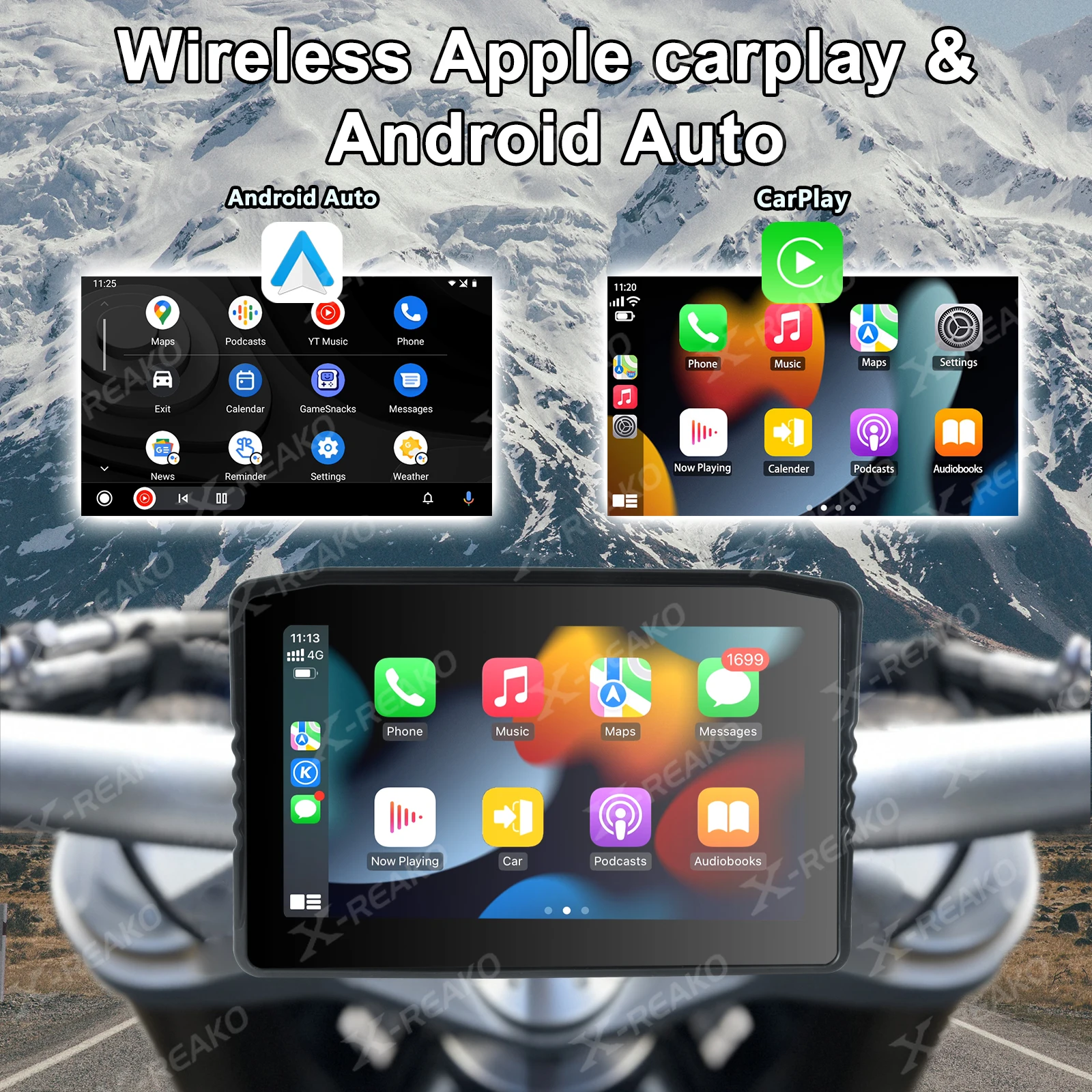 X-REAKO 6.25-inch MP5 Motorcycle Portable PND Voice Assistant GPS Bluetooth HD Touch Screen TPMS DVR Android Auto&Carplay