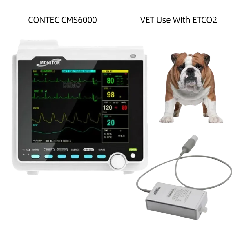 CONTEC Portable Patient Monitor Human/Veterinary 8" Vital Sign Monitor ECG NIBP RESP SPO2 PR TEMP (Printer&Etco2 Option)