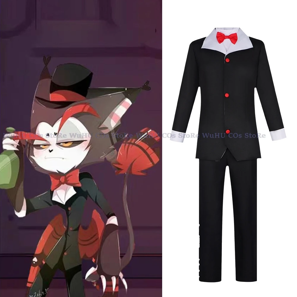 Husk Cosplay Costume Uniform Hazbin Cosplay Hotel Husk Halloween Party Cosplay Costume Black Outfits With Hat Ears Eyebrows Prop 1