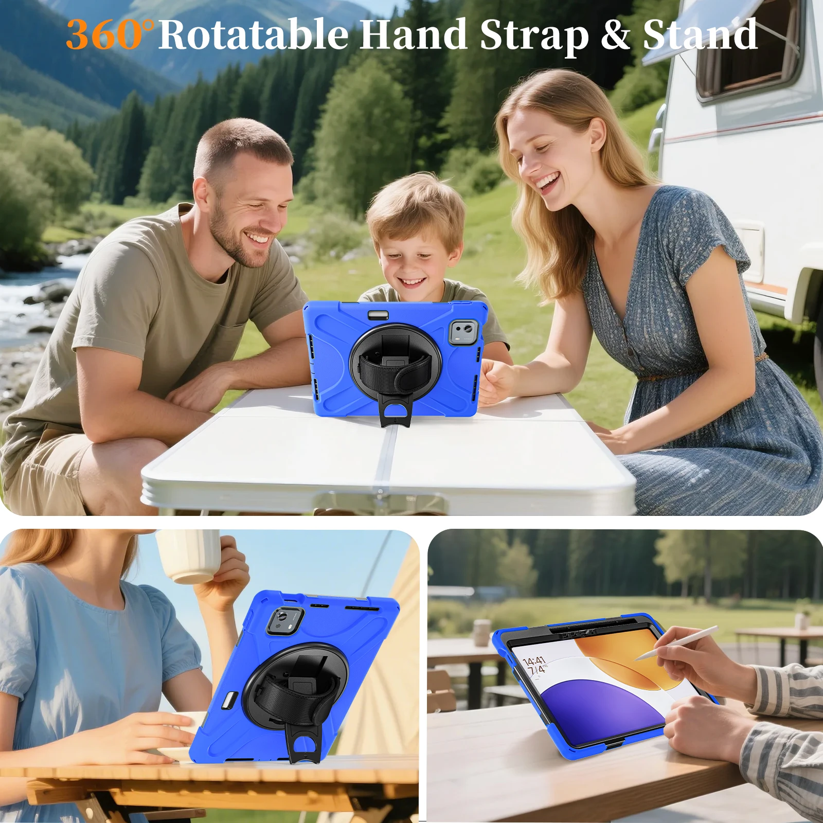 Heavy Duty Protective Tablet Case with Shoulder Strap - Durable PC + Silicone Cover