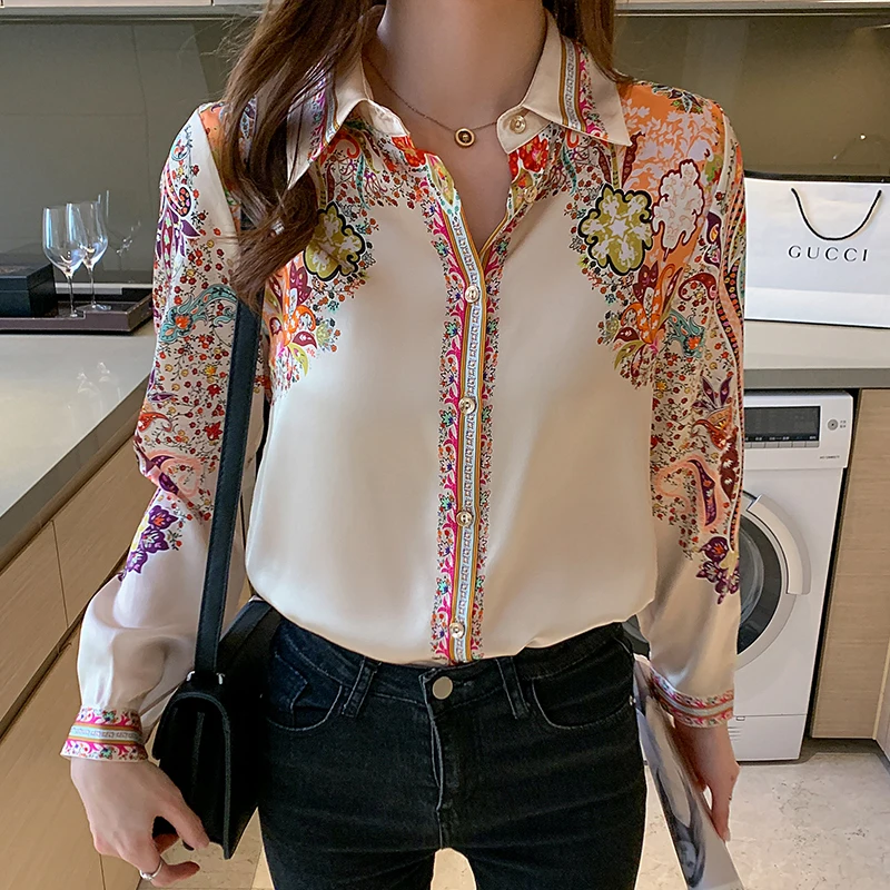 Fashion flower print shirts for ladies New elegant Women