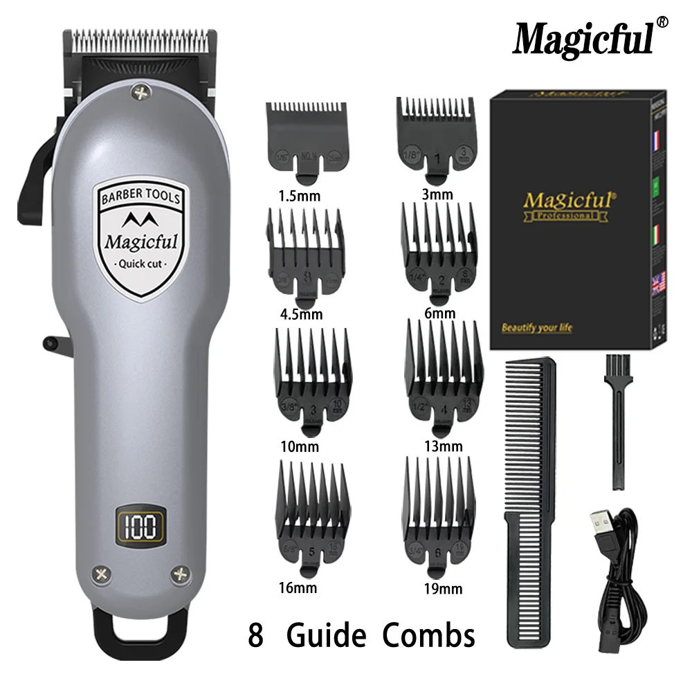 남자를위한 Magicful 패션 전문 마무리 헤어 트리머 충전식 리튬 이온 배터리 면도 조절 전기 머리 깎기