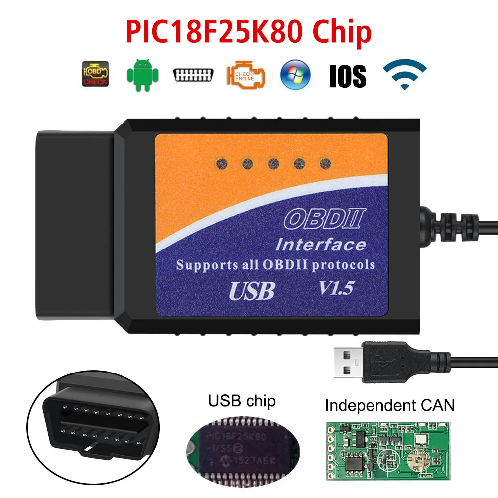 ELM327 V1.5 OBD2 Scanner WiFi PIC18F25K80 Lector De Códigos De Chip OBD