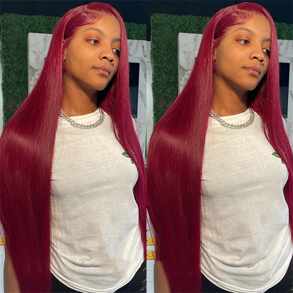 Burgundy Glueless Wigs Human Hair 99J HD Lace Wigs Vietnamese Super Double Drown Bone Straight Lace Front Human Hair Wig