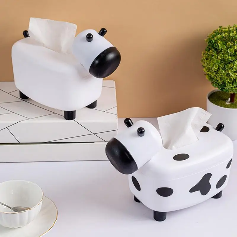 In Tissue Box Holder With Toothpick Dispenser Cow Shaped