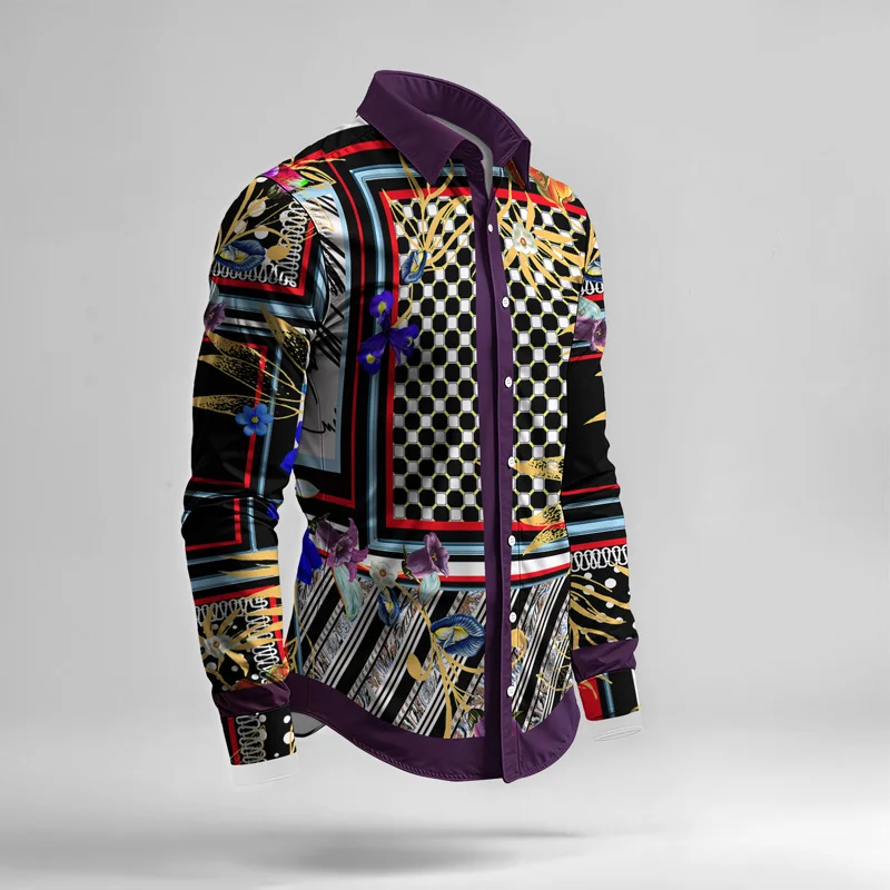 2025 Spring Summer Men Shirt Set Brand Print Fashion Printing Two Piece Set Mens Light Luxury Lightweight Party Long Sleeves_voghion.com