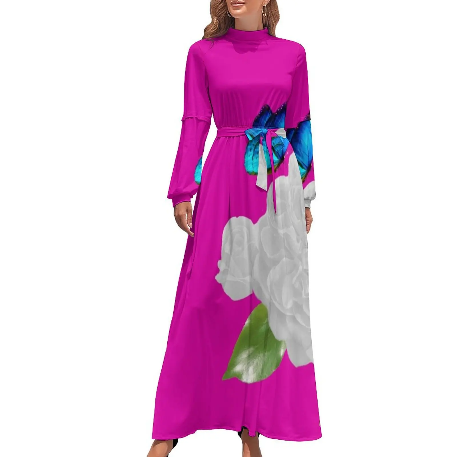 thumbnail image 1 of Vestido largo con rosas peonías azules y rosas fuertes Vestidos largos con velo Vestidos para fiesta de graduación, 1 of 5