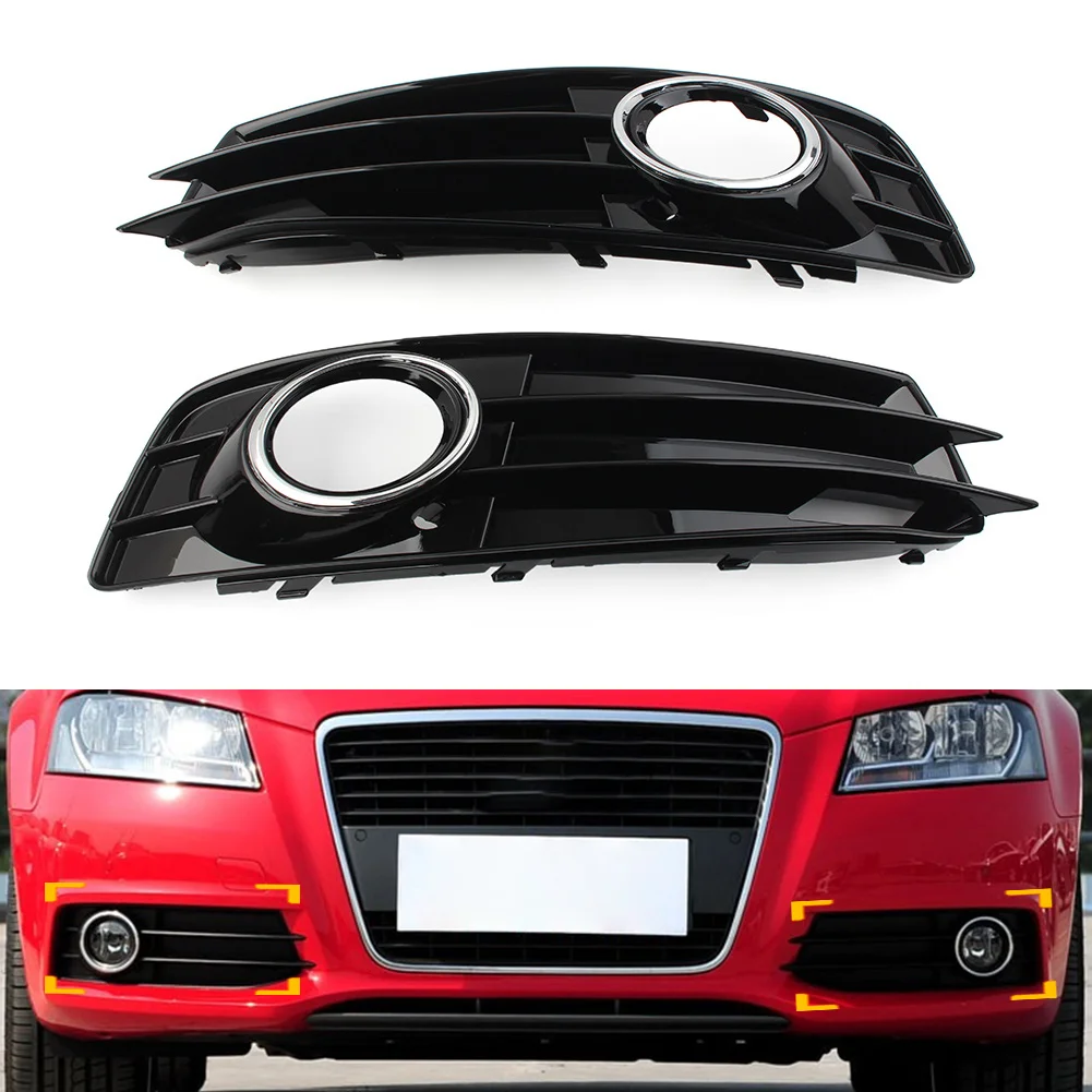 

Car Front Bumper Fog Light Grille Cover With Chrome Ring Left/Right 1Pcs For Audi A3 8P S-Line 2009-2012 Gloss Black ABS Plastic