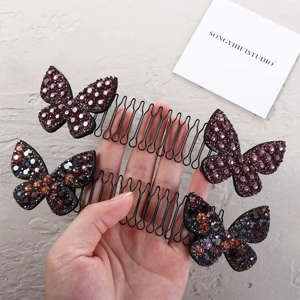 Sweet Rhinestone U Shape Hair Styling Comb Butterfly Bow Fixed Combs Fixed Combs Teeth Invisible Extra Hair Holder Lady