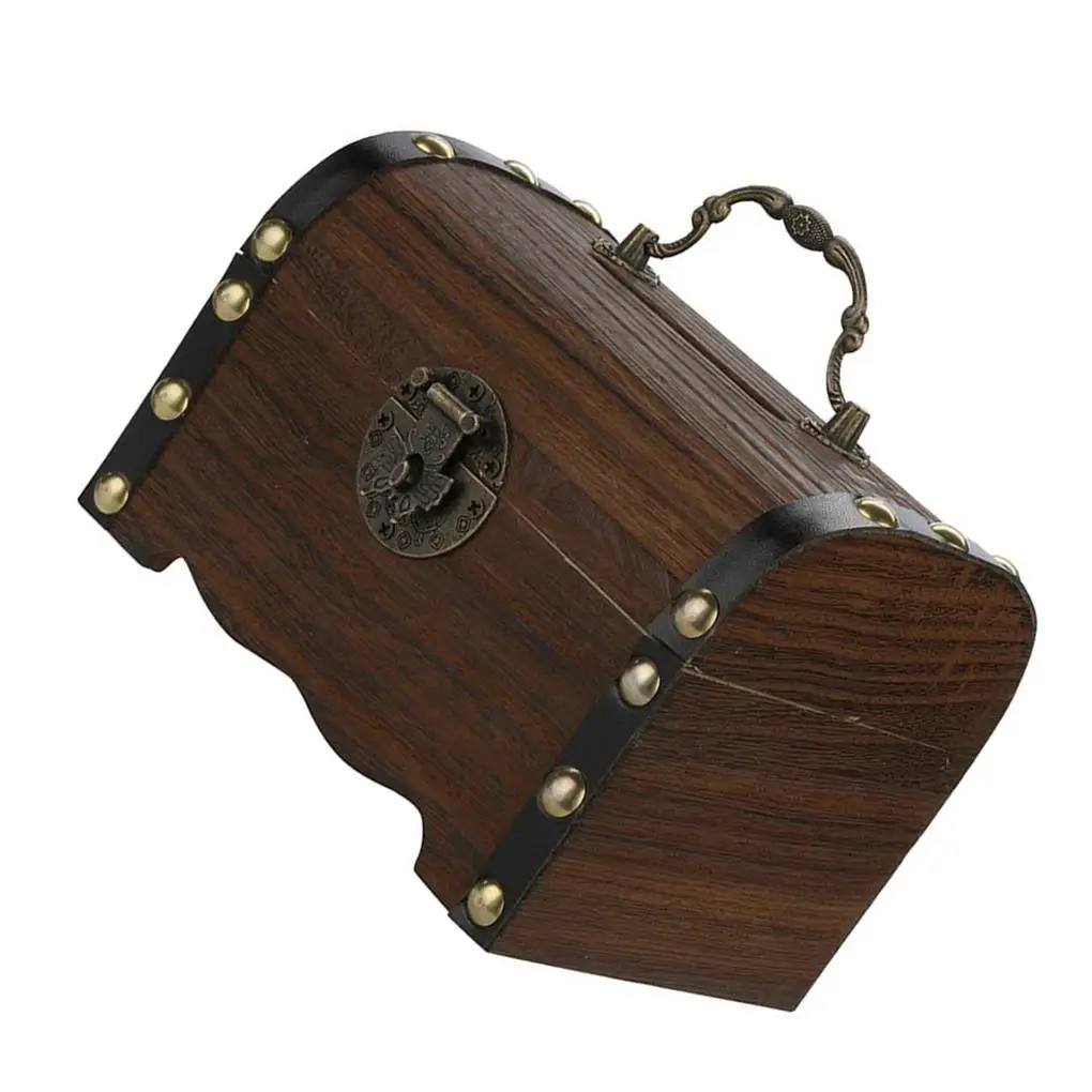 Cofre del tesoro vintage de madera hucha para monedas joyas_voghion.com