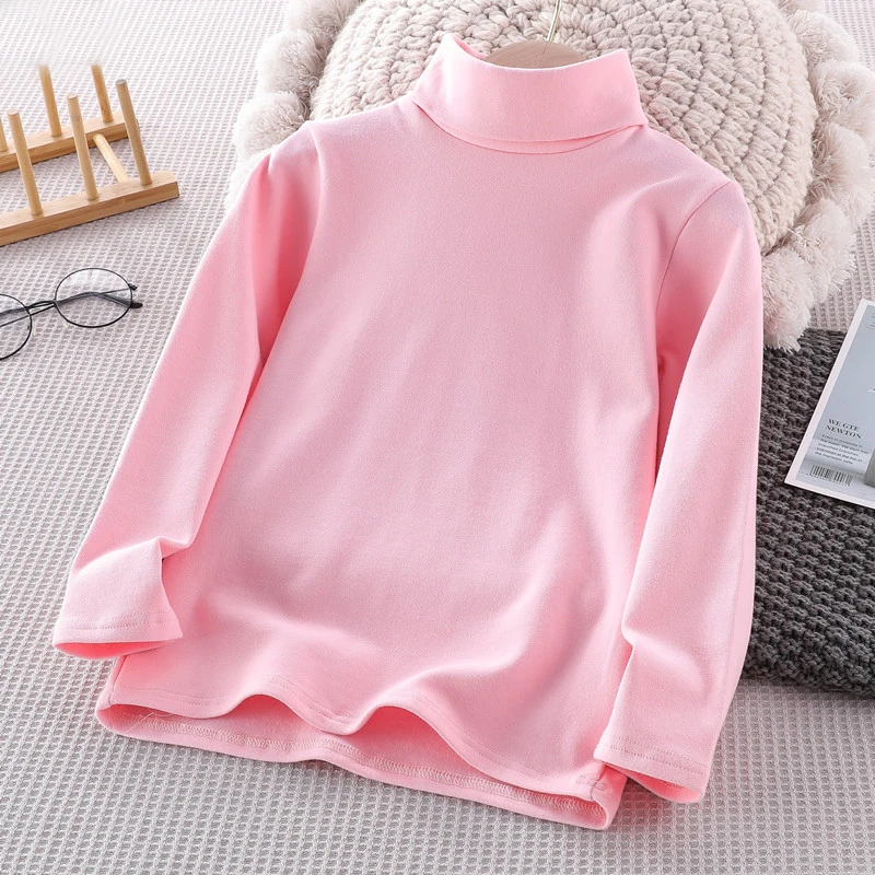 Hot Koop Kinderen Jongens Basic Coltrui T-shirt Mode Tiener Meisjes Effen Kleur Tops Lente Herfst Kids Meisje Bodem Kleren