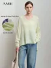 Amii Minimalism V-Neck Dopamine Shoulder Thin Pullover Split Asymmetrical Solid Long Sleeve Wool Loose Knitted Sweater 12521038 1