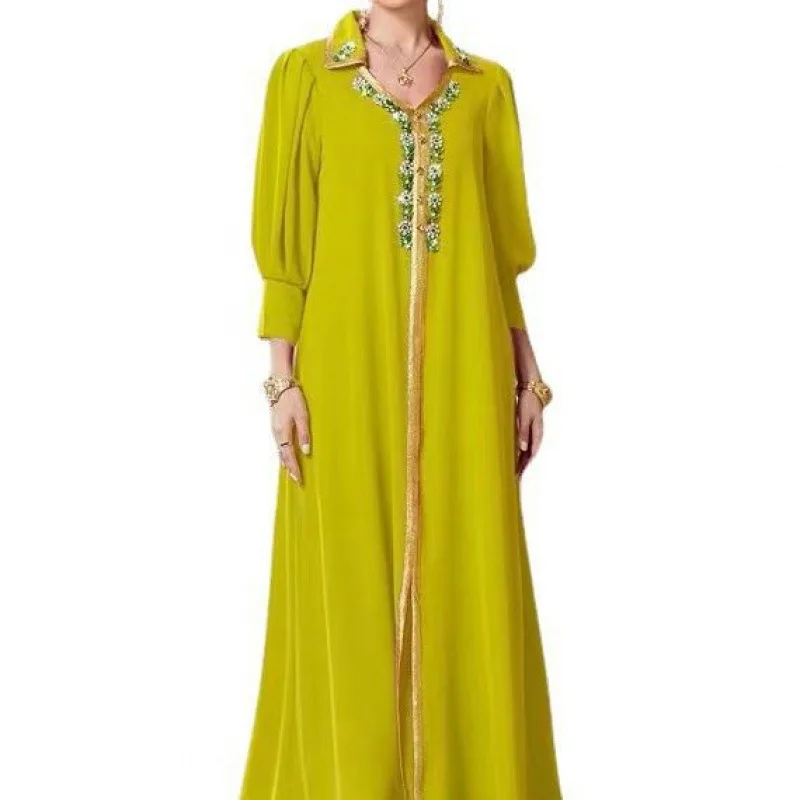 Dubai Abaya Luxury for Muslim Women Elegant LFloral Embroidery Diamonds Lace Tape Belted Kaftan Abayat Ramadan Dress