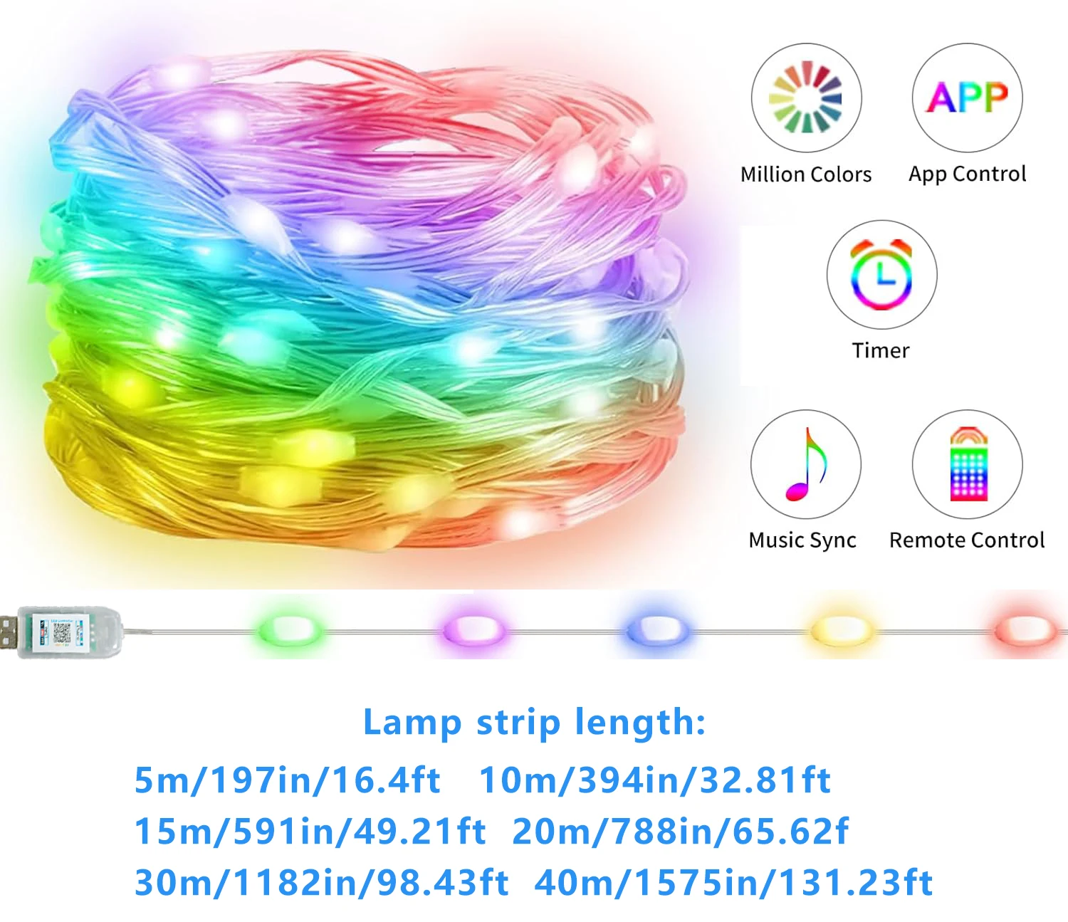 Bluetooth LED Strip Lights RGB LED String 20m 10m 5m DIY Smart IC APP Remote Fairy Lights Garden Party Christmas Wedding Decor