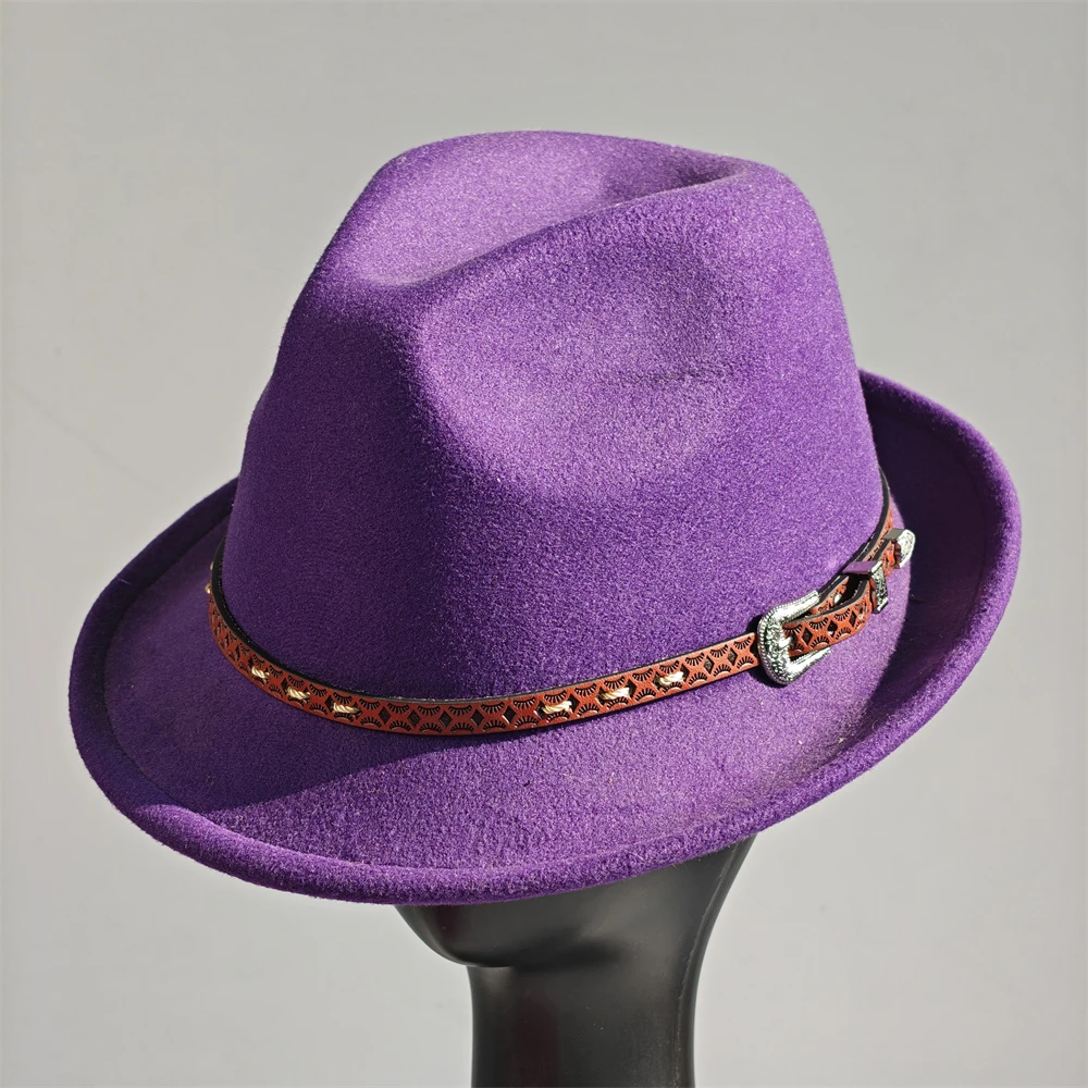 Filz-Panama-Fedora-Hut, kurze Krempe, Trilby, flacher Hut für Männer und Frauen, Homburg-Kirche, Jazz-Hut, verstellbar – Detail 9