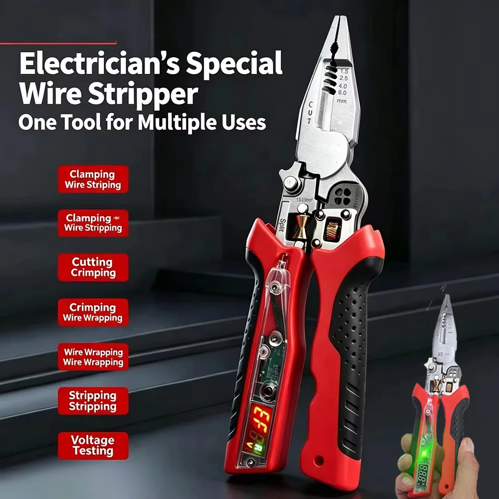 Rechargeable Multifunctional Electrician Tool: Adjustable Wire Stripper & Real-time Voltage Tester