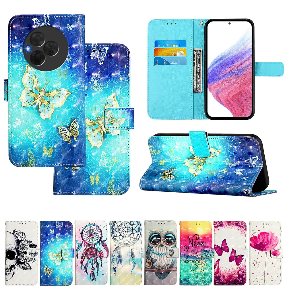 Chic Painted Leather Flip Phone Case with Wallet Holder and Stand Cover