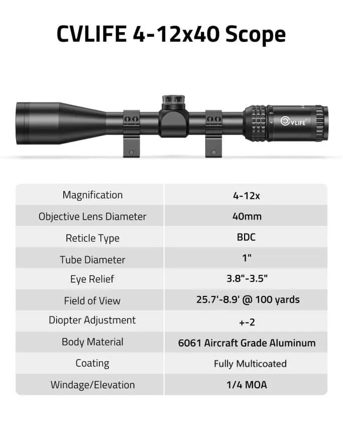CVLIFE JackalHowl F02 Scope 1-inch Tube SFP Compatible with Rifle with20mm Scope Rings Second Focal Plane Picatinny Mount Hunt