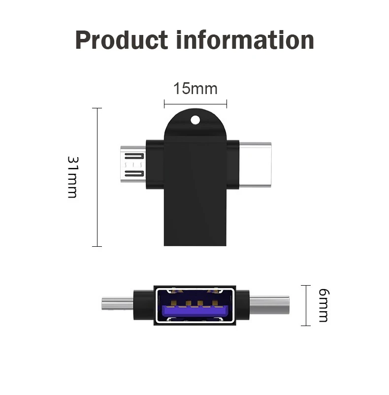 Two In One OTG Adapter USB 3.0 Female To Micro USB Male and C Male Connector Aluminum Alloy on The Go Flash Disk Converter
