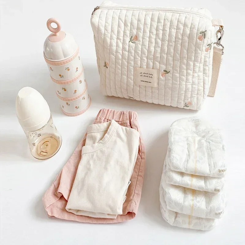 Portable Stroller Nappy Bag Quilted Baby Diaper Caddy Organizer Embroidered Mommy Bags Babies Accessories Changing Bag Storage 2