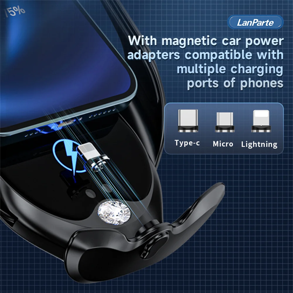 Upgrade 15W Car Phone Holder Wireless Charger Car Charger Stable Rotatable Air Vent Dashboard Phone Holder Car Charger Support