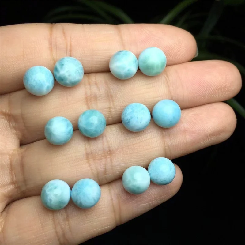 

S925 Natural Larimar Jewelry Charms Earrings For Women Man Healing Crystal Energy Christmas Gift 8mm 1pair