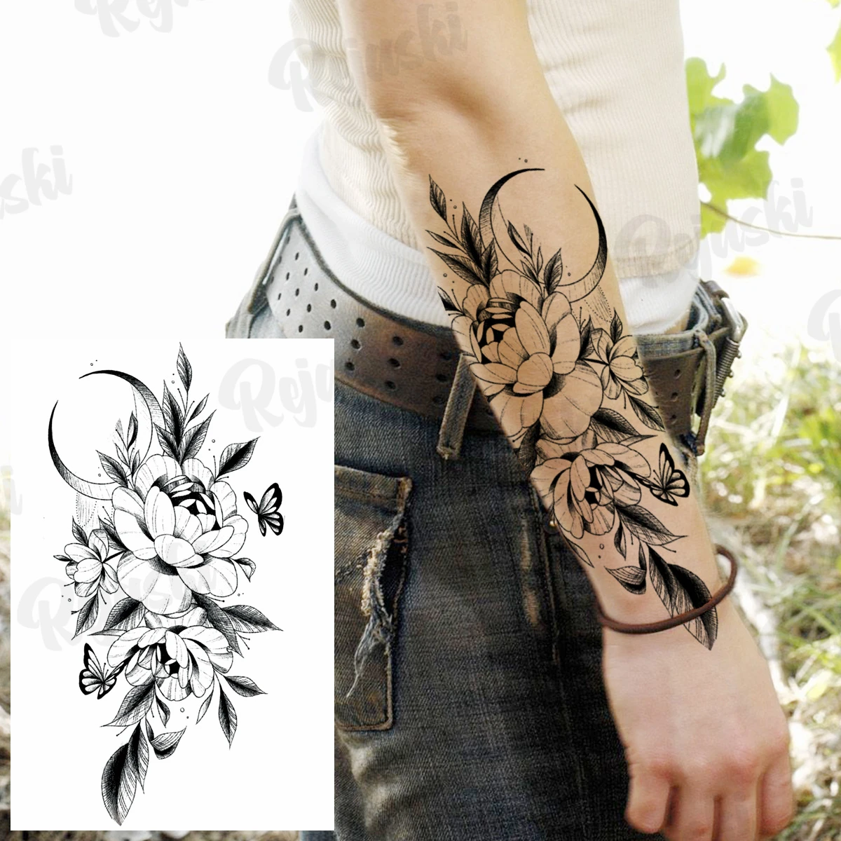 Tatouage Avant Bras Femme Fleur Papillon Tatouage Temporaire Pour Femmes Adultes, Autocollant De Bras, Motif Fleur,  Lune, Papillon, Lotus, Croix, Serpent, Attrape-rêve - Temporaire Tatouages  - AliExpress