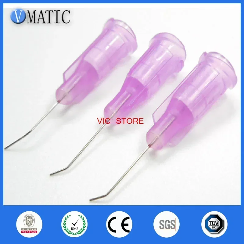 100Pc 30G Lavender 0.5'' Tube 45 Degree Bend Bent Dispensing Needle Tips Stainless Steel Dispenser Needle 1/2 Inch