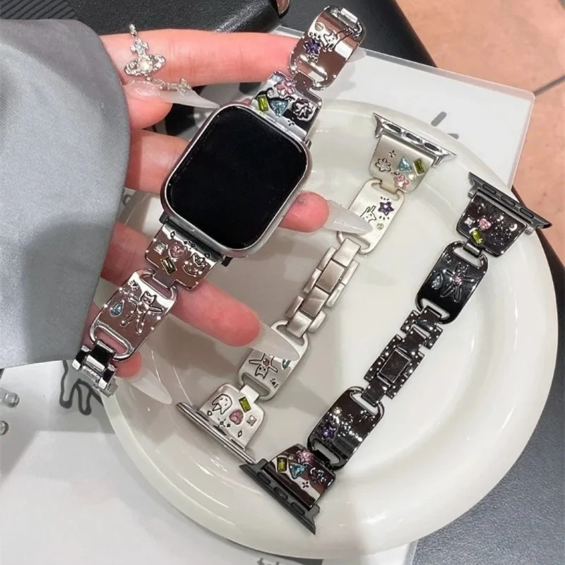 Line-Patterned Cat Metal Wristband - Cute and Creative Accessory (Watch Not Included)