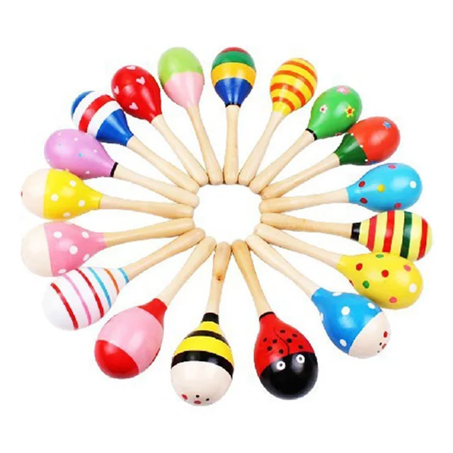 1pcs Colorful Wooden Maracas Baby Child Musical Instrument Rattle Shaker Party Children Gift Toy  toddler toys 1