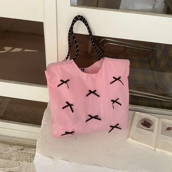 Borse a Spalla da Donna Grande Capacità, Borsa Tote in Tela con Fiocco Stile Balletto, Alla Moda e Versatile per il Pendolarismo Quotidiano, Scuola e Shopping