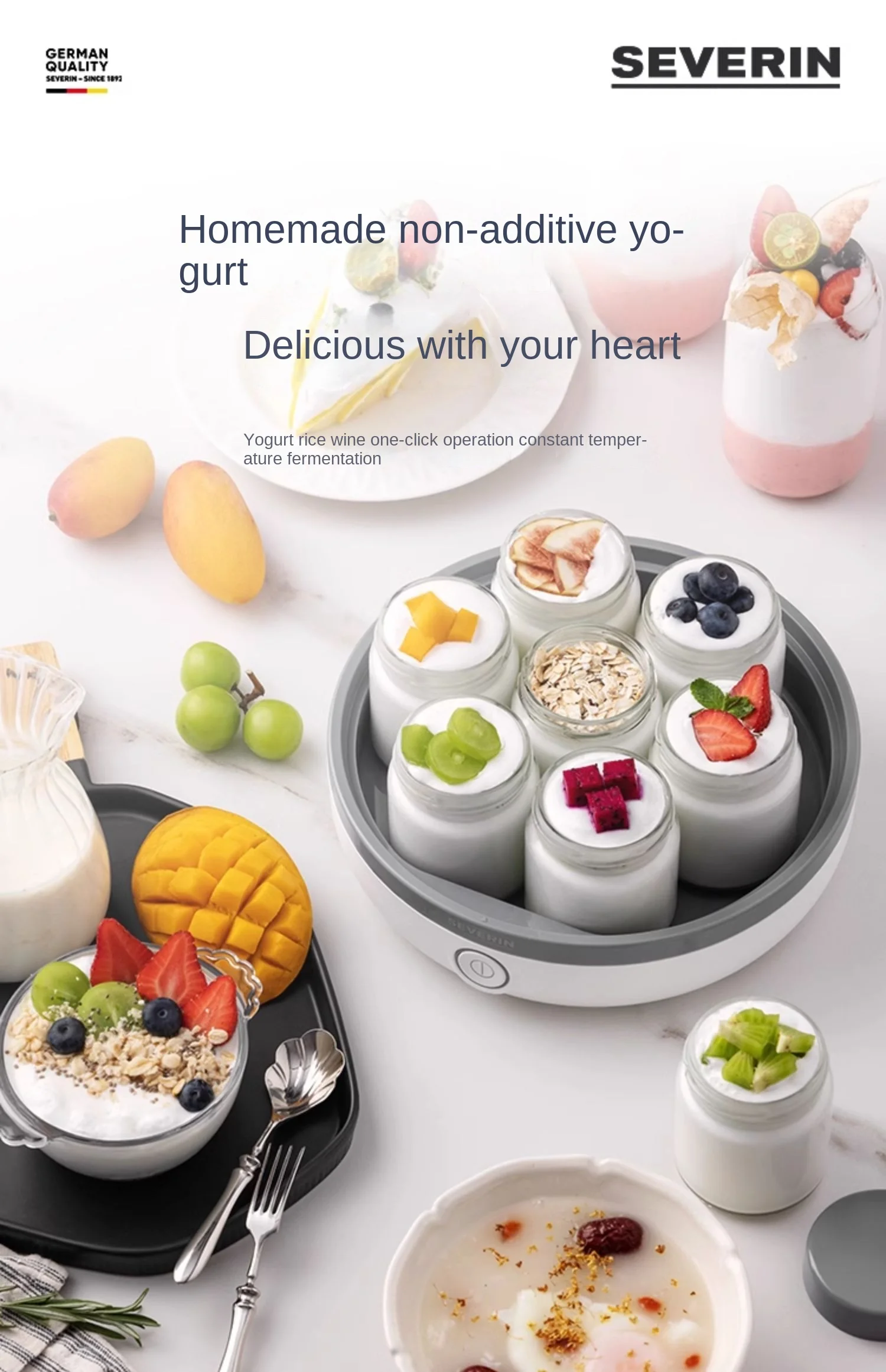 220V SEVERIN Yogurt Maker with Mini Natto Fermentation Machine and Cup Divider, Automatic