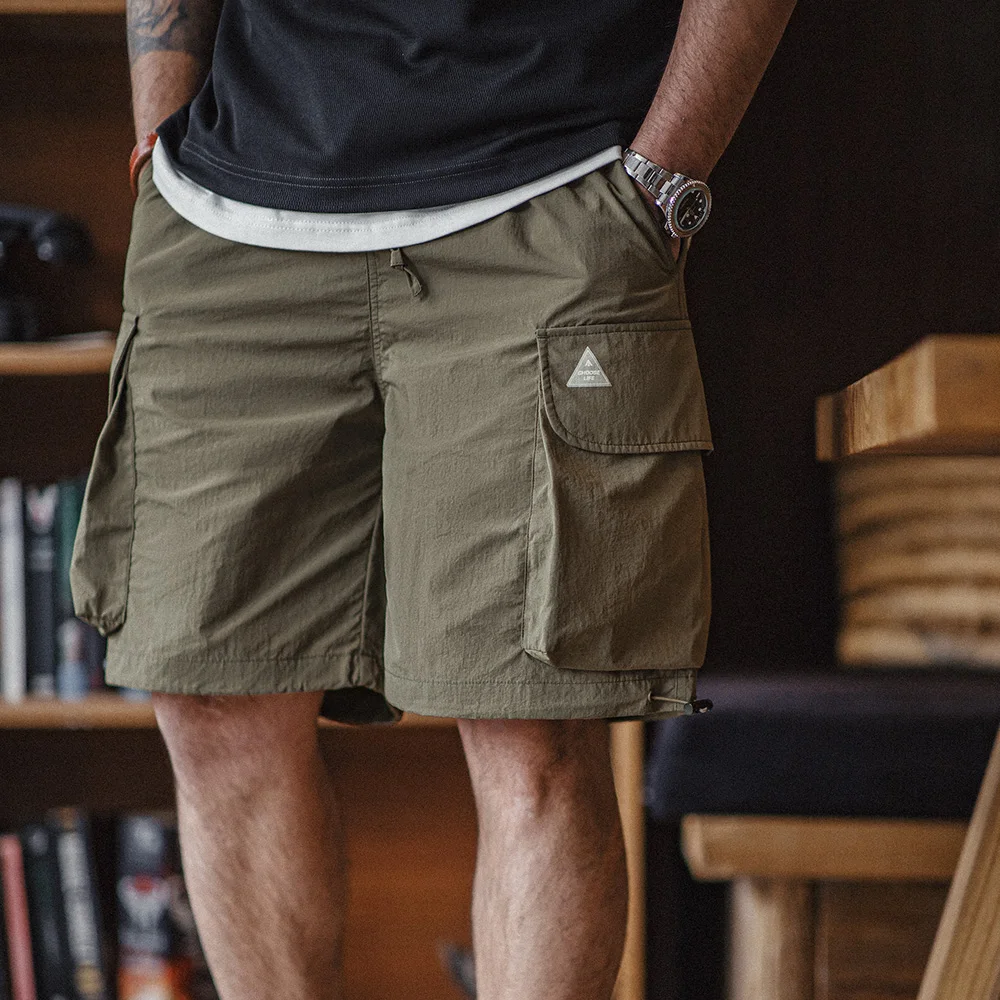 Maden Outdoor Multi-pocket Shorts Drawstring Design Sport Loose Elastic Waist Straight Thin Men's Summer Pants