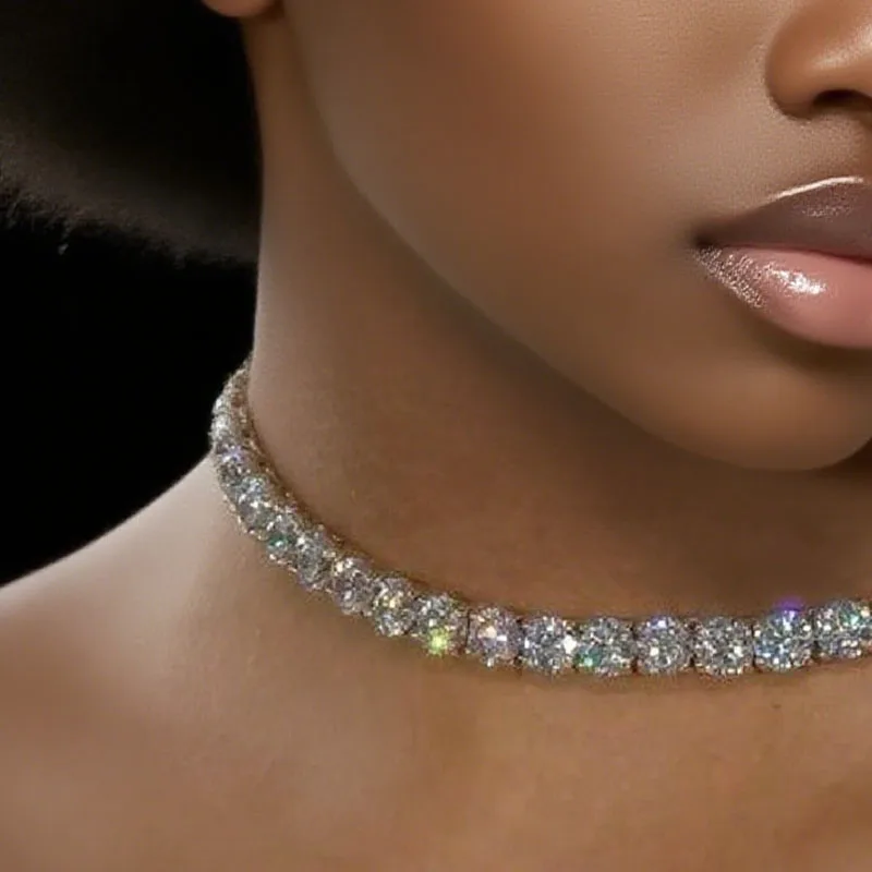 18-inch Fashion Rhinestone Necklace Hip Hop Tennis Chain Punk Casual Chain Necklace Party Accessories 3