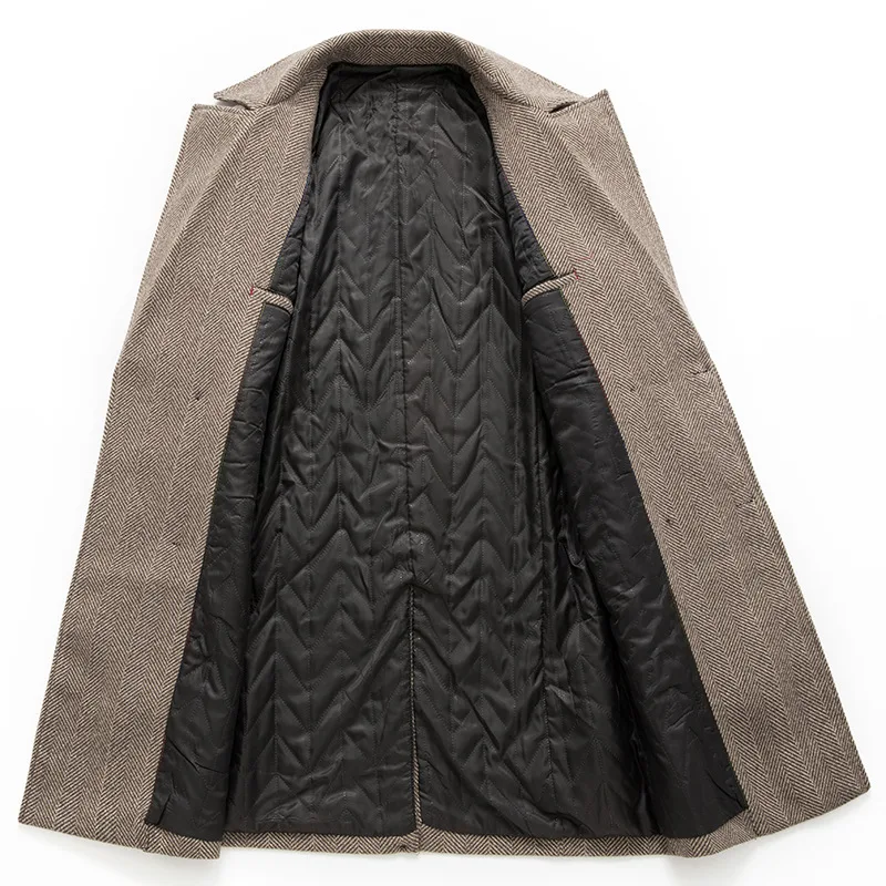 Men's Mid-Length Plaid Wool Trench Coats 2023 Autumn Winter Khaki Gray Double-breasted Fashion Business Male Windbreaker Jackets