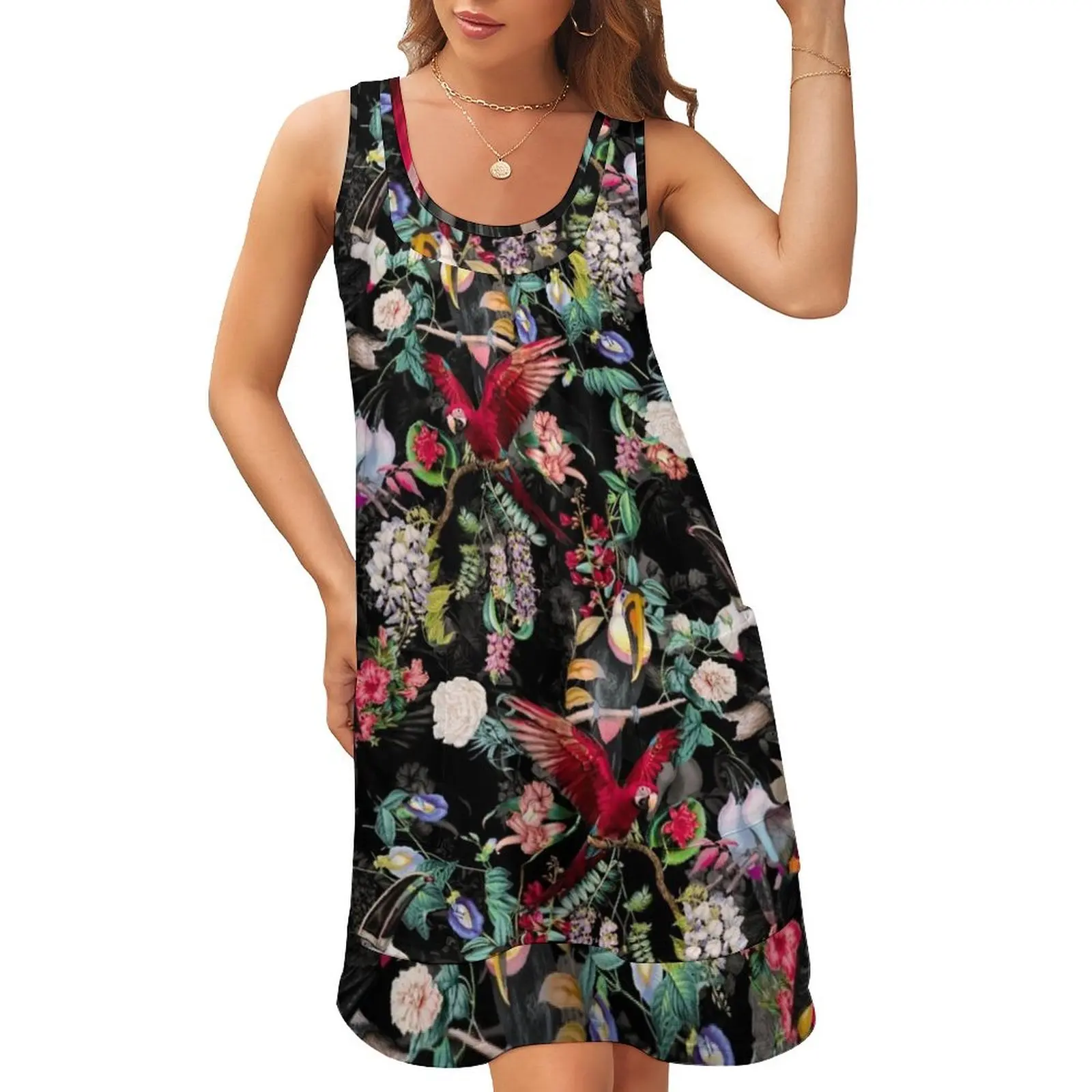 

Floral and Birds IX Sleeveless U-Neck Fake Two Piece Dress Dress for girls elegant evening dresses for women 2024
