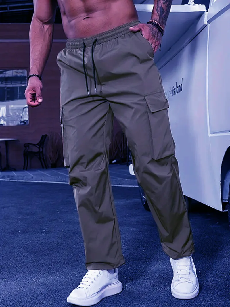 2024 Amazon Summer New Men's Work Pants European and American Independent Station Drawstring Multi Pocket Casual Pants 3