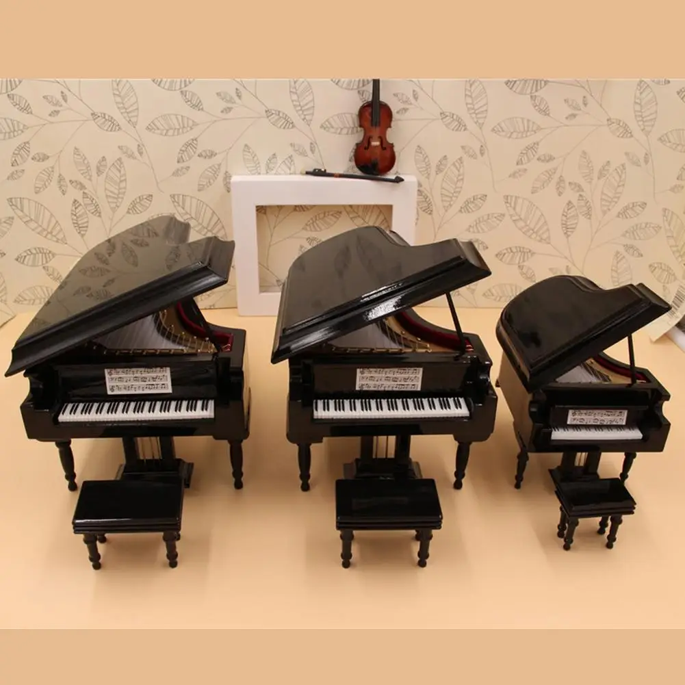 Mini Piano with Stool Musical Instrument Model Collection Decorative Ornaments Display Decor Miniature Retro Piano Set