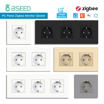 Bseed Zigbee Energy Monitor Wall Socket PC Plastic Frame Double Smart Outlets Triple Plugs Tuya Google Home Smart Life Control 1