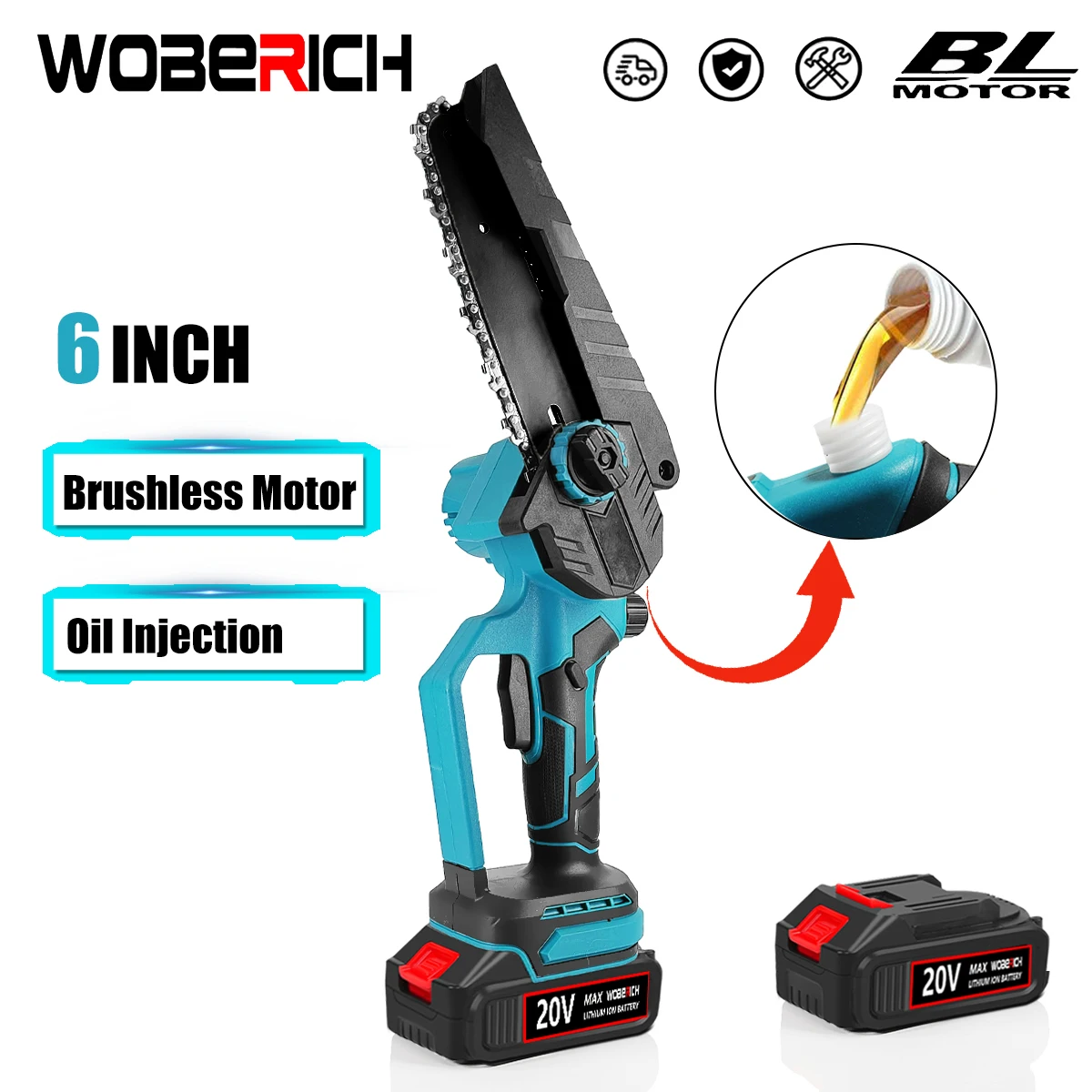 Brushless 6 Inch Cordless Mini Chainsaw Electric Chainsaw Mini Electric Saw Hand Pruning Saw Electric Woodworking Garden Cutting Tools For Makita Battery