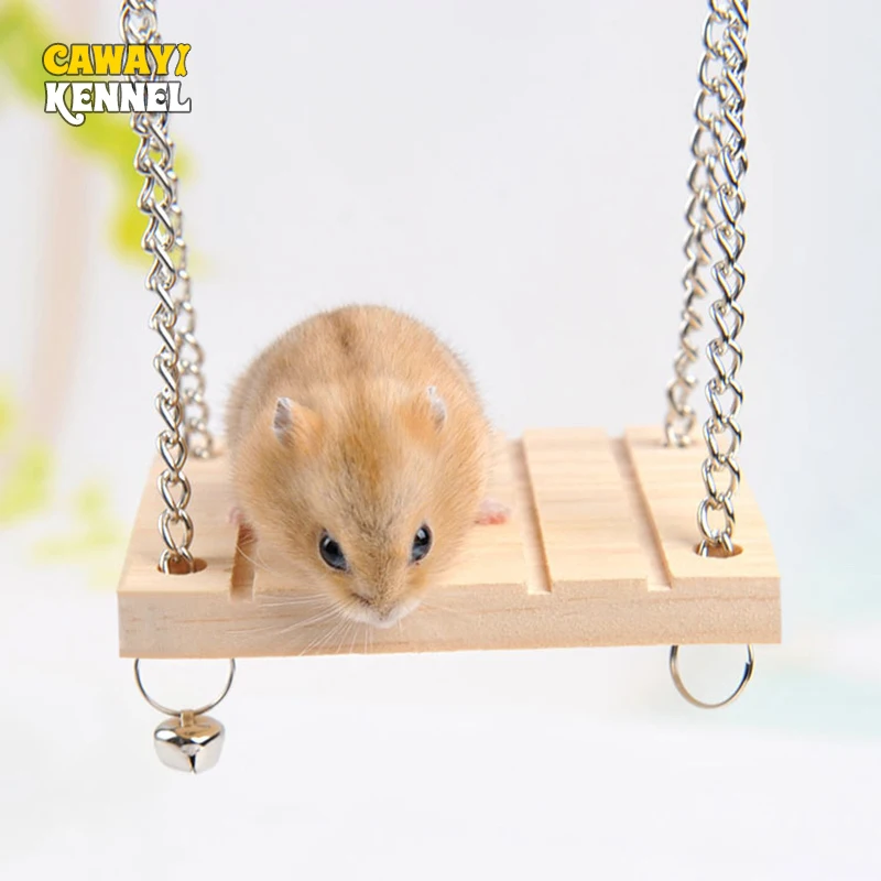 Pet Toy Hamster Toy Bell Swing Hammock Wooden Small Pet Parrot Platform Suspended Wooden Suspension Bridge 1Pcs D9068