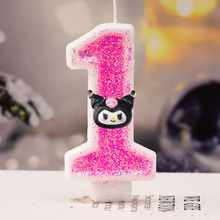 Vela de cera Kuromi con los dígitos 0-9, adorno para tarta de Sanrio, decoración de cumpleaños, centro de mesa para bodas y aniversarios