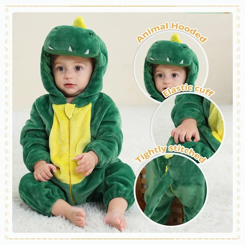 MICHLEY Carnival Winter Baby Rompers Hooded Flannel Toddler Infant Clothes Overall Bodysuits Jumpsuit Costume For Kids Girl Boy 5
