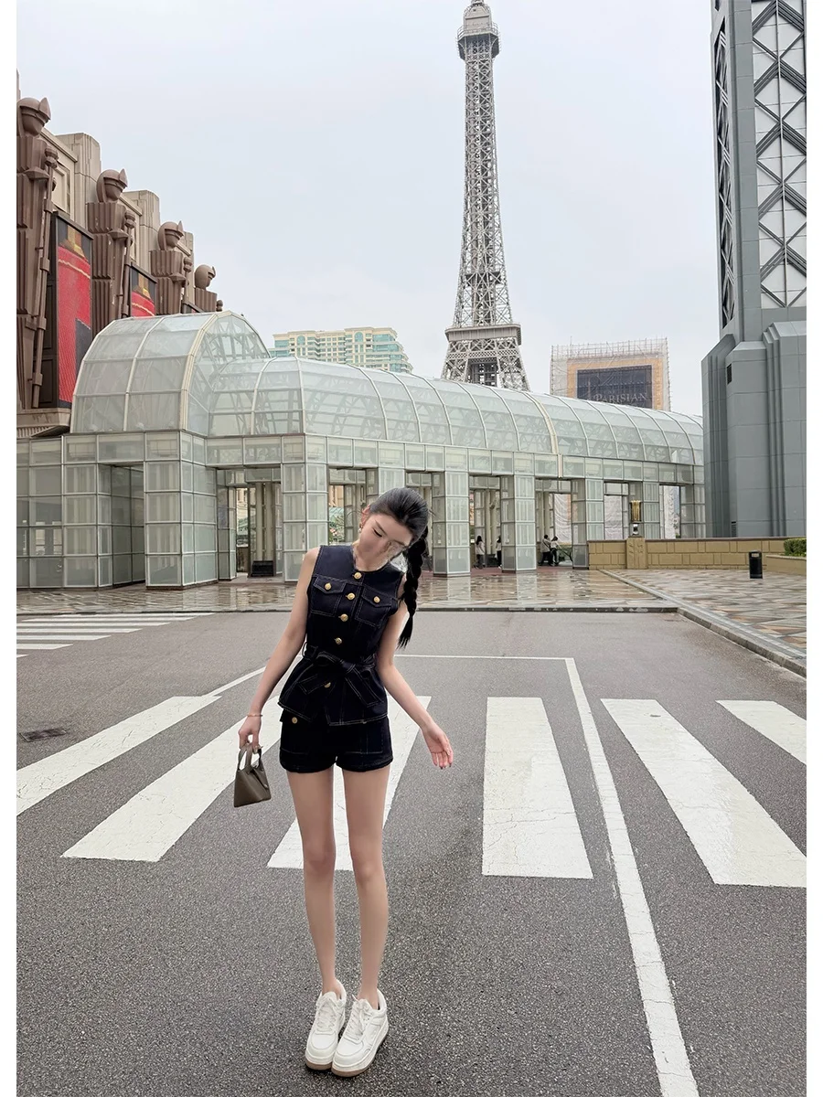Y2k American Dark Blue High Waist Denim Shorts For Women 2026 Spring And Summer Fashion Hip-Hop Gothic Casual Slim Shorts 5